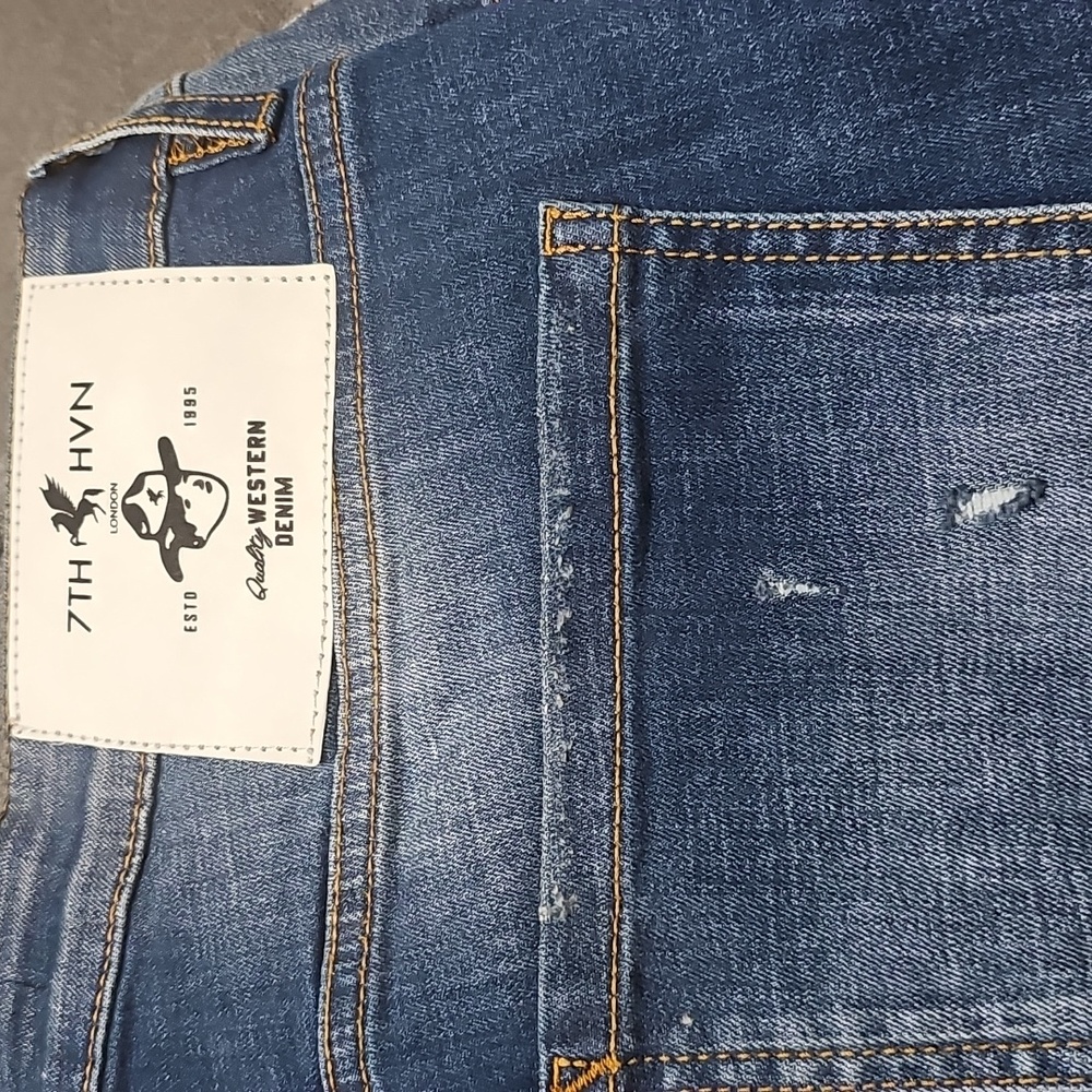 NWT 7TH HVN Jean Shorts Distressed Ripped Stretch Blue Denim 36 Jorts Stretch - Picture 6 of 7
